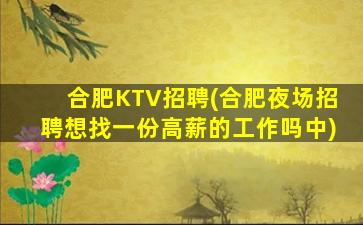 合肥KTV招聘(合肥夜场招聘想找一份高薪的工作吗中)